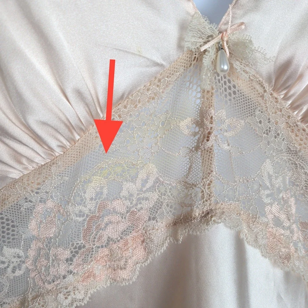 Vintage Ivory Satin Lace Racerback Nightgown Size Medium